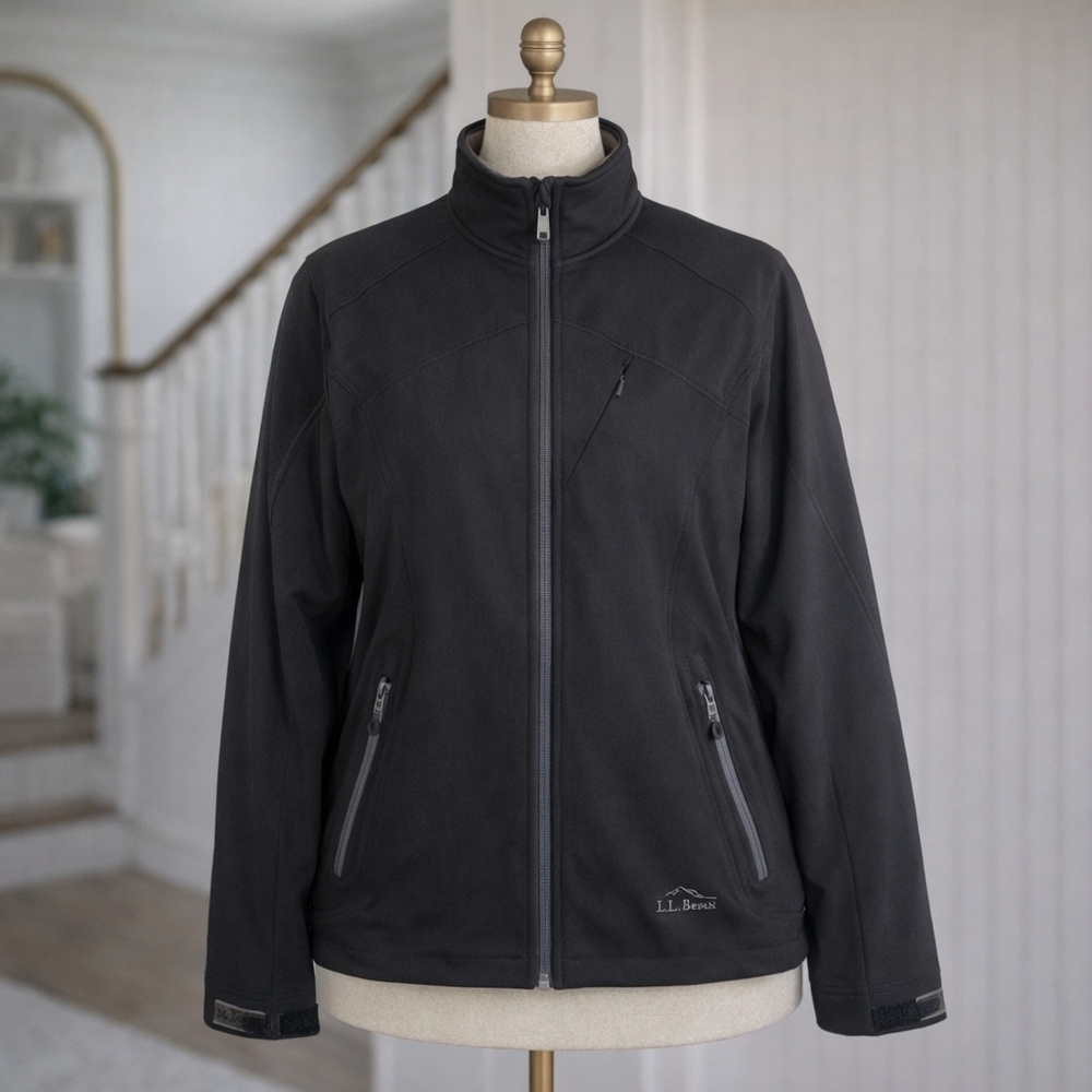 Ll Bean Black Zip Up Functional Waterproof Fleece Lined Jacket Large
